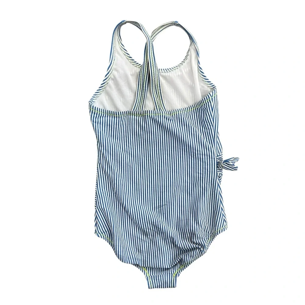 Lands’ End One Piece‎ Swimsuit Blue White Stripe Bow Size 7